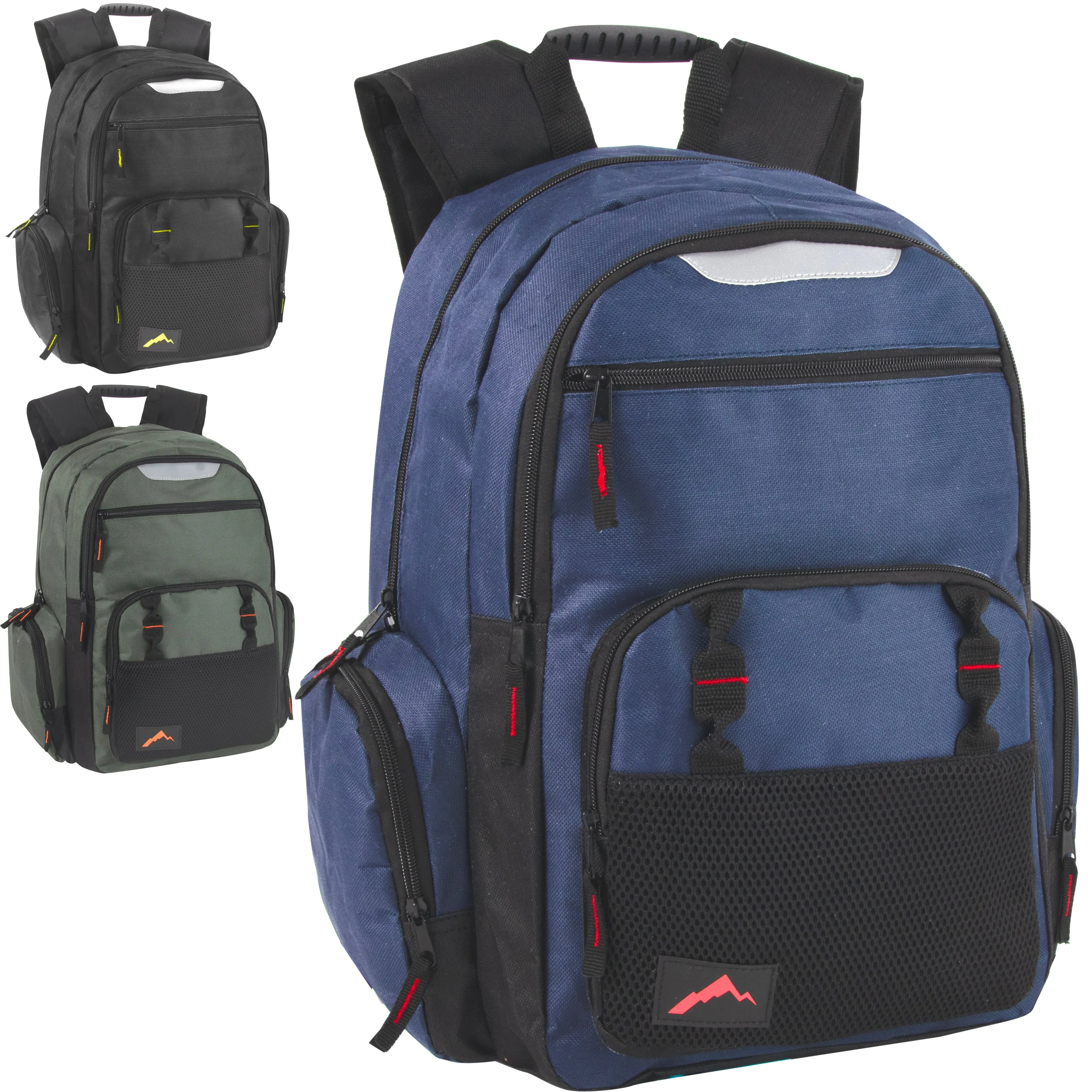 18 Inch Reflective Multi Pocket Backpack with Laptop Section - 3 Colors