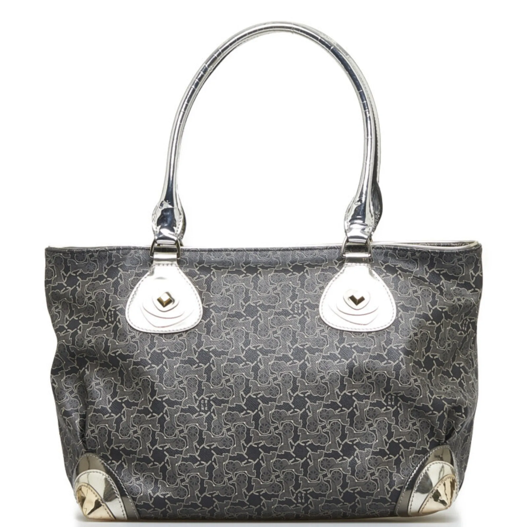 Celine carriage tote bag shoulder black silver PVC leather ladies