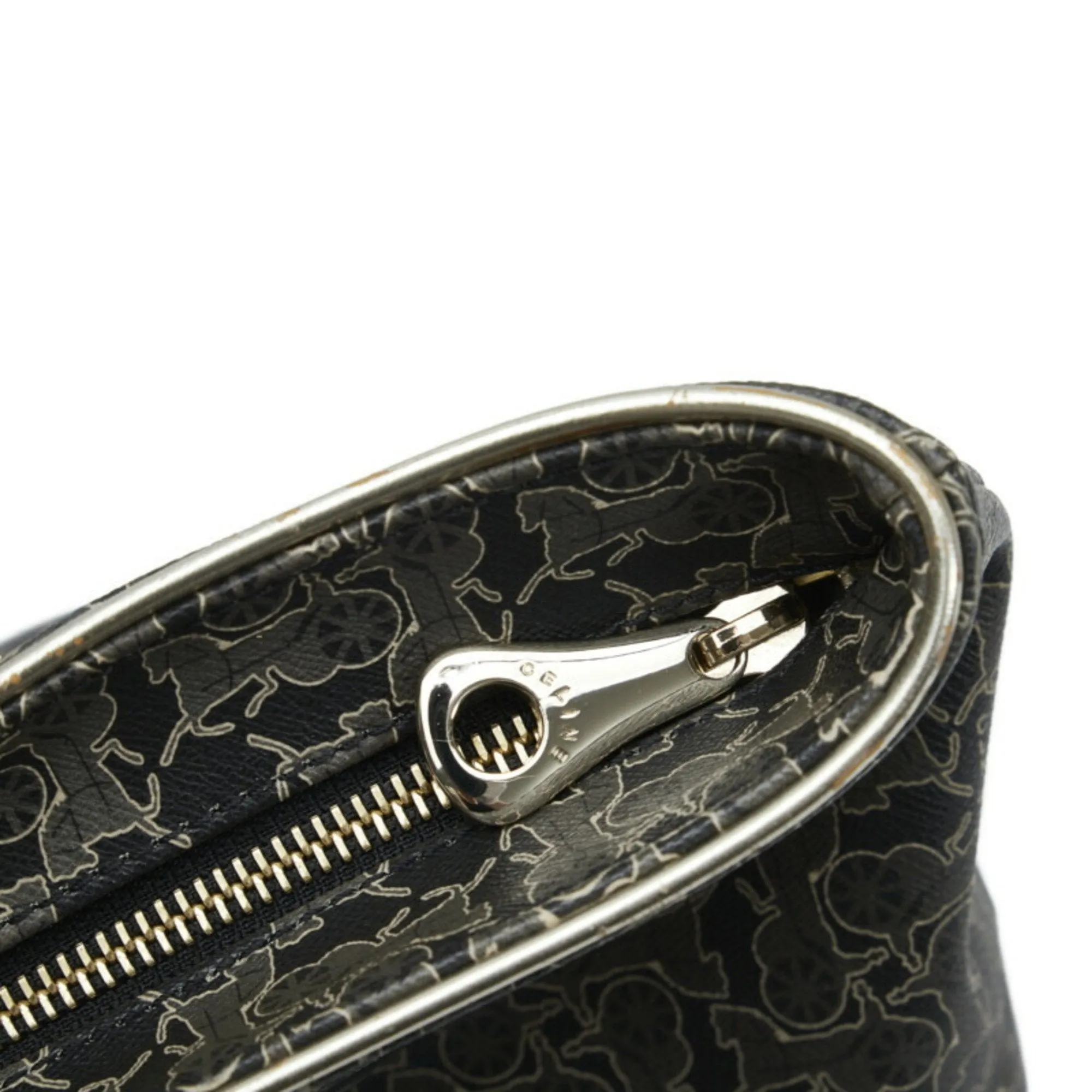 Celine carriage tote bag shoulder black silver PVC leather ladies
