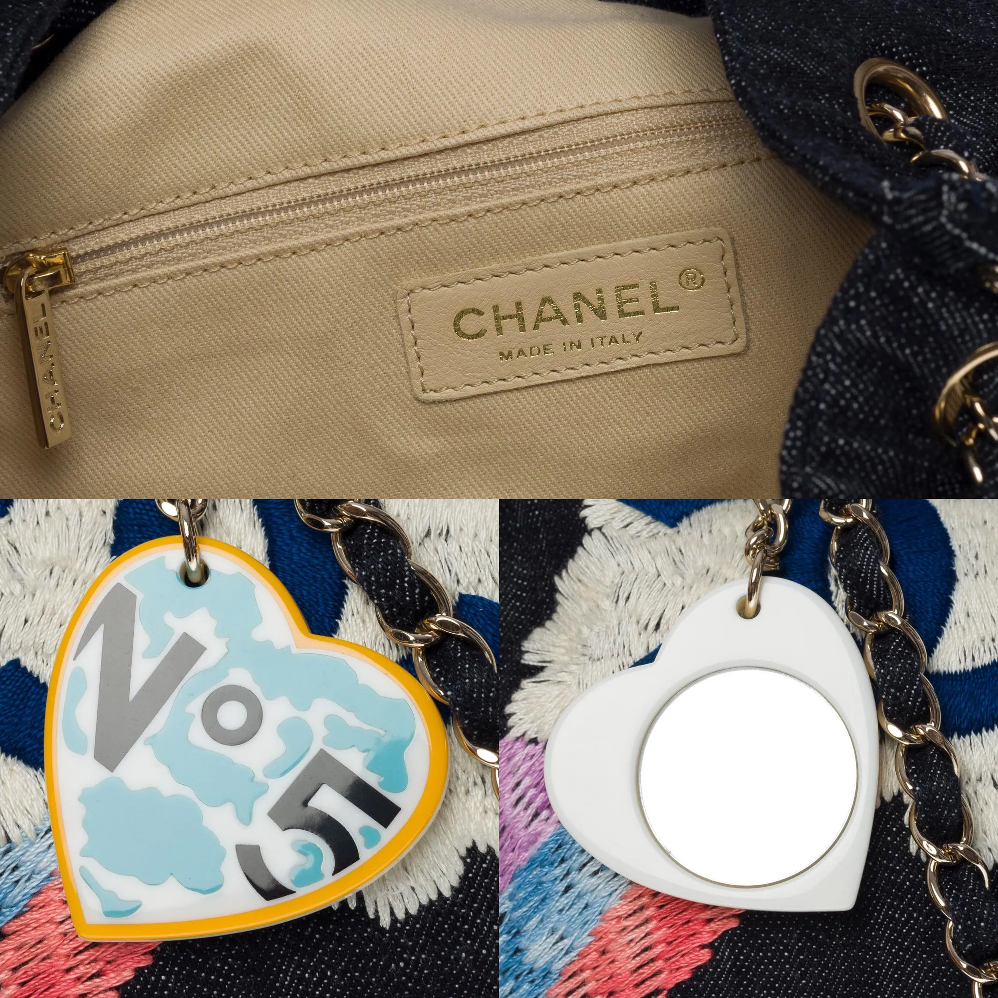 CHANEL Collector "Airplane Rainbow" Tote bag in Blue Denim, SHW