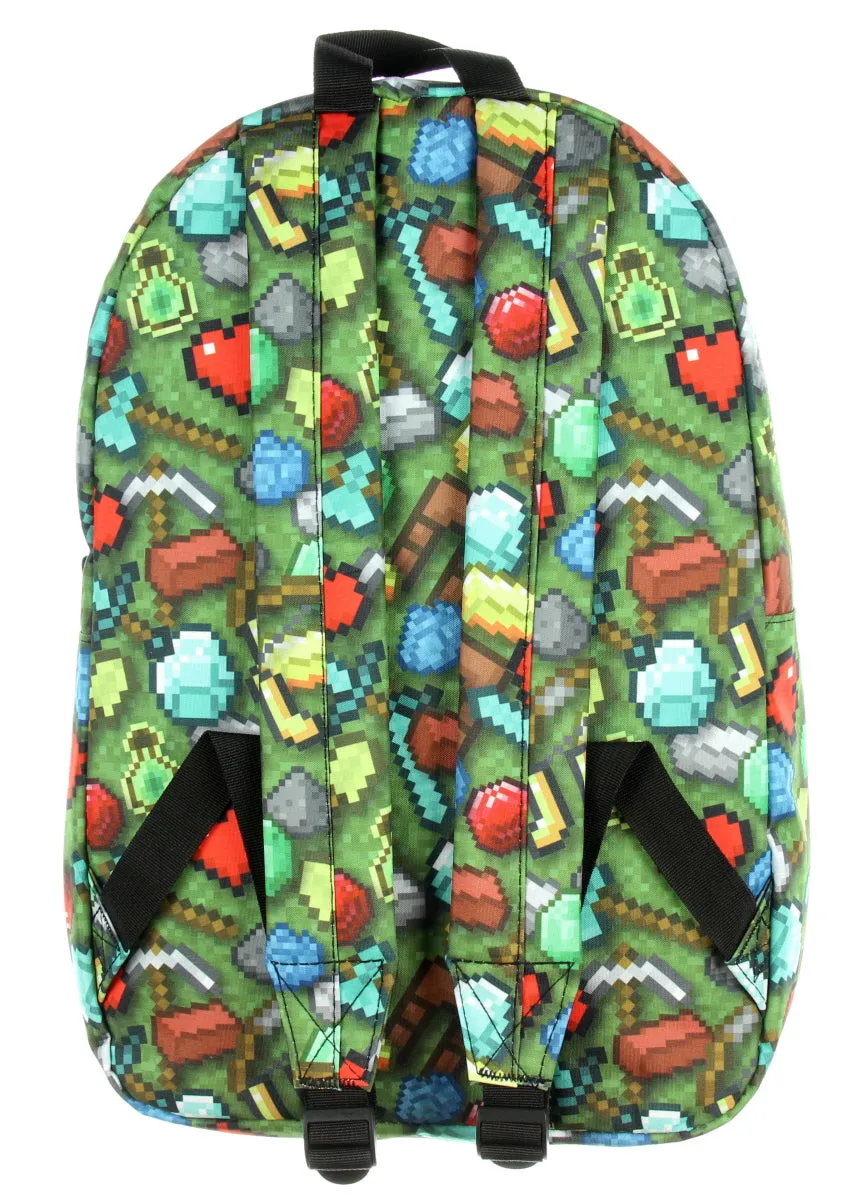 Minecraft Sword Pickaxe Items All Over Sublimated Print Laptop Backpack School Bag