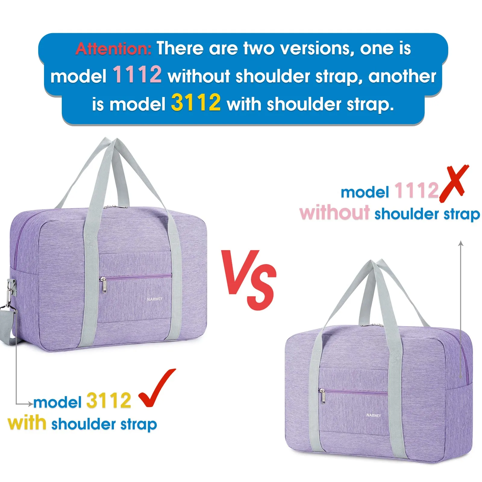 Narwey 3112 Foldable Duffel Bag Tote with Shoulder Strap (For Spirit Airlines)