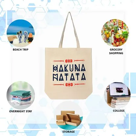 High-Quality White Cotton Canvas Tote Bag - Hakuna Matata Design