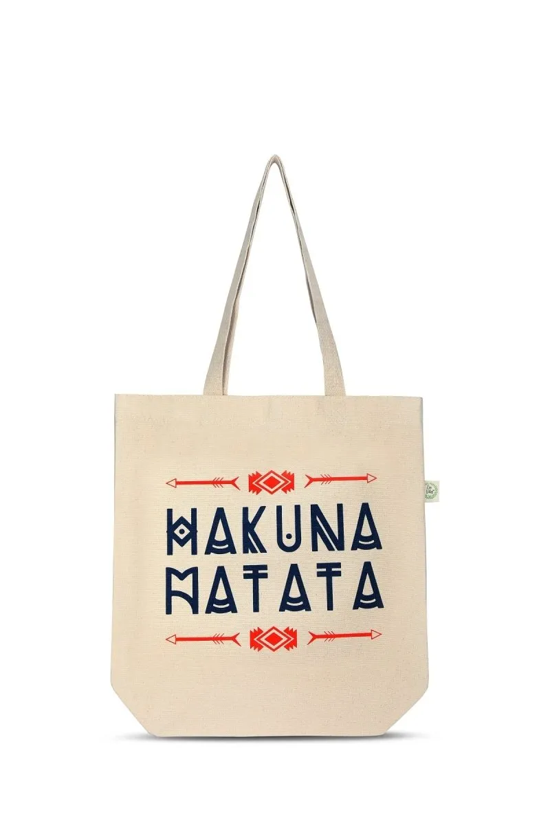High-Quality White Cotton Canvas Tote Bag - Hakuna Matata Design