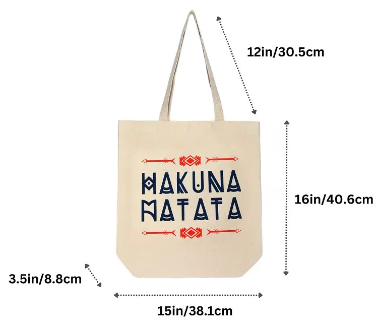 High-Quality White Cotton Canvas Tote Bag - Hakuna Matata Design