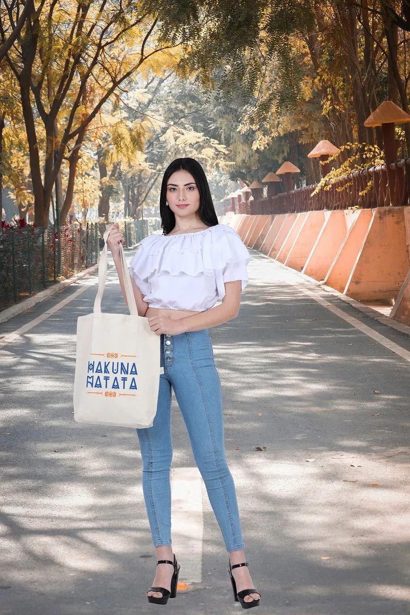 High-Quality White Cotton Canvas Tote Bag - Hakuna Matata Design