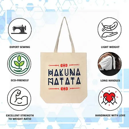High-Quality White Cotton Canvas Tote Bag - Hakuna Matata Design