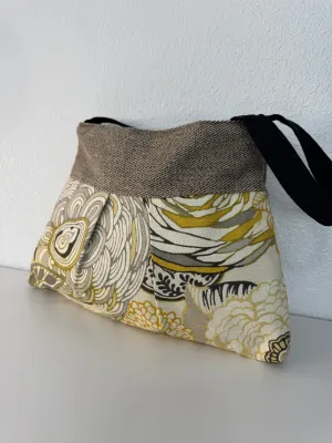Yellow Gold and Grey Floral Handbag Tote Purse