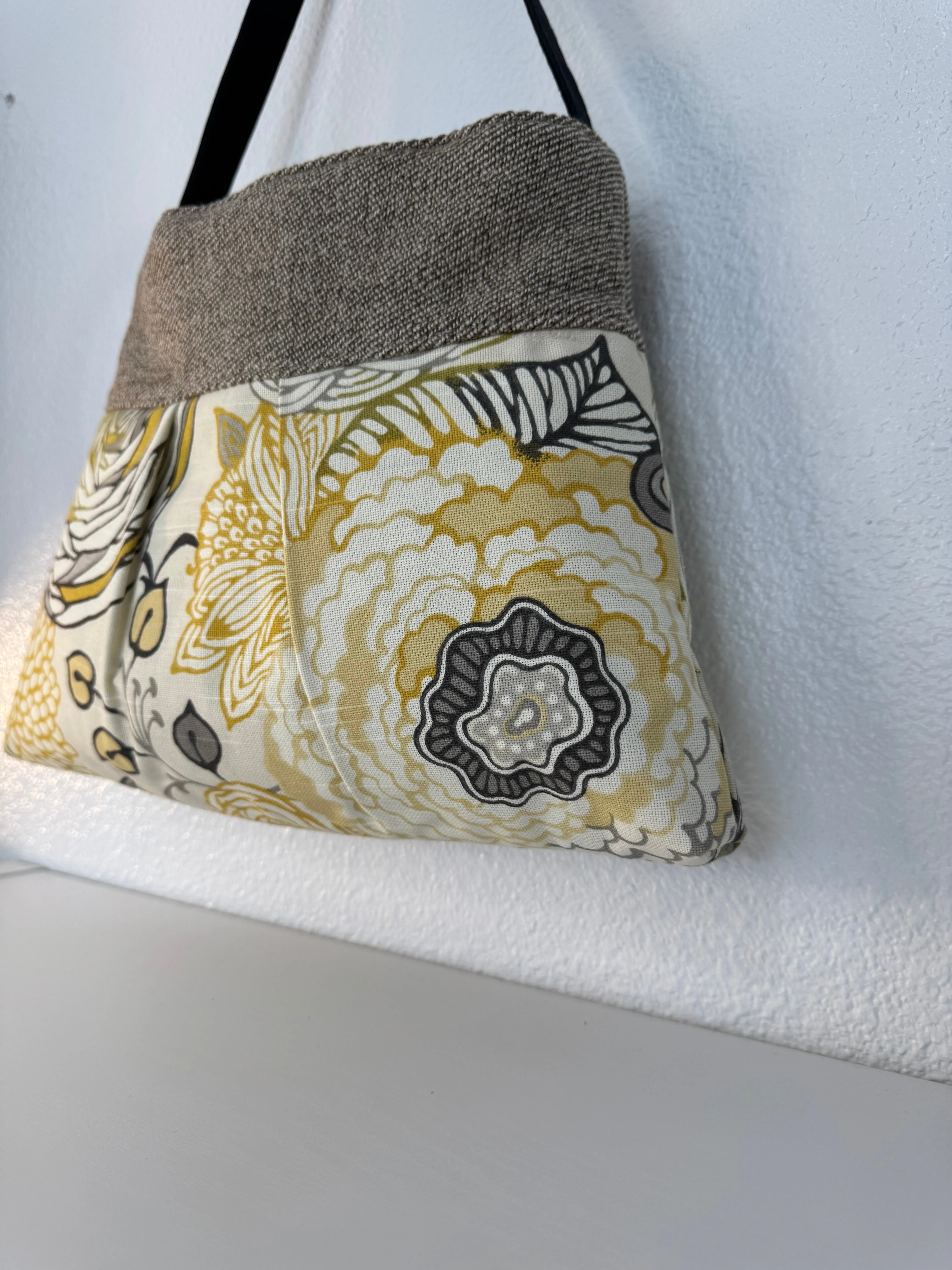 Yellow Gold and Grey Floral Handbag Tote Purse