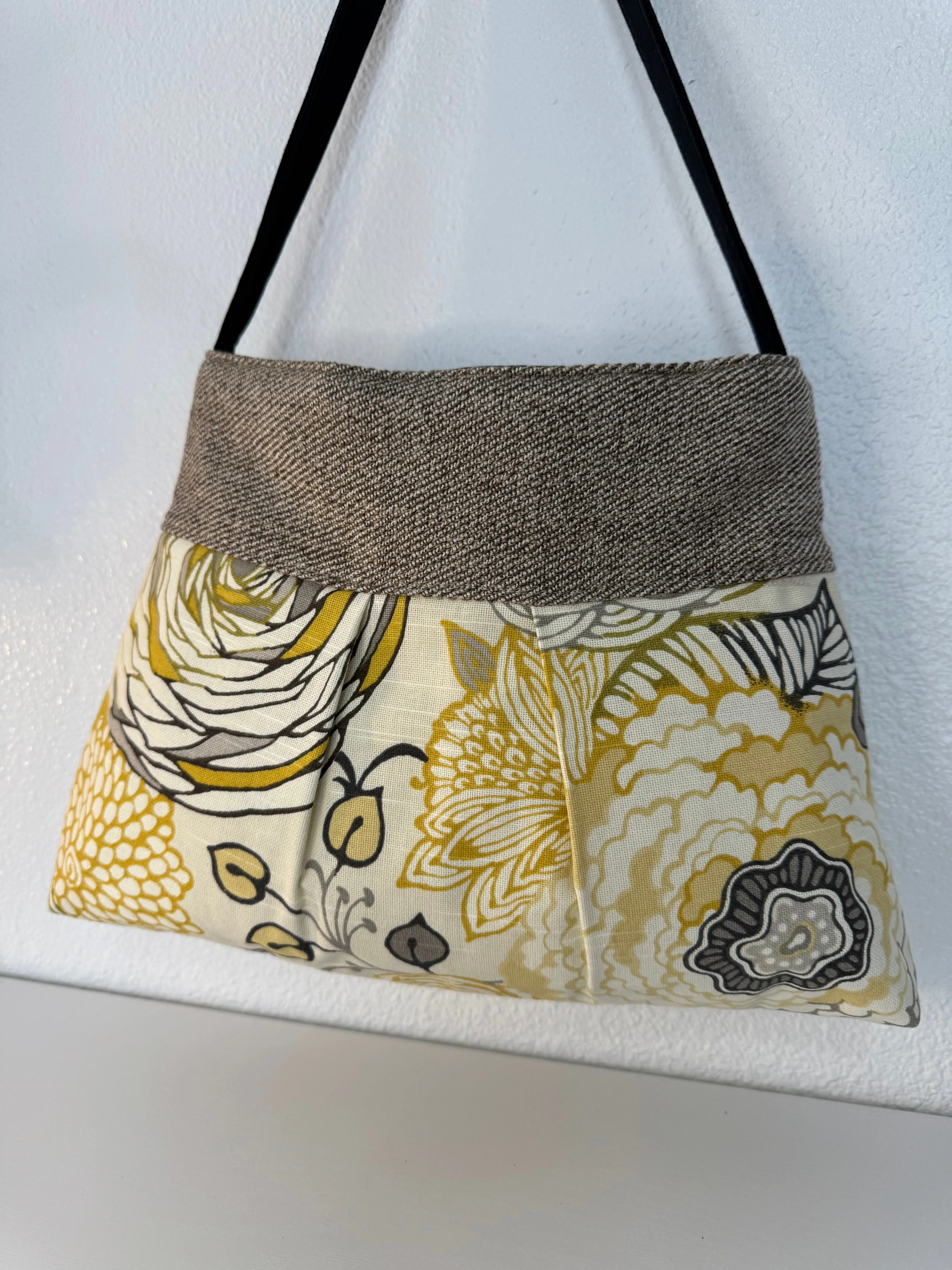 Yellow Gold and Grey Floral Handbag Tote Purse
